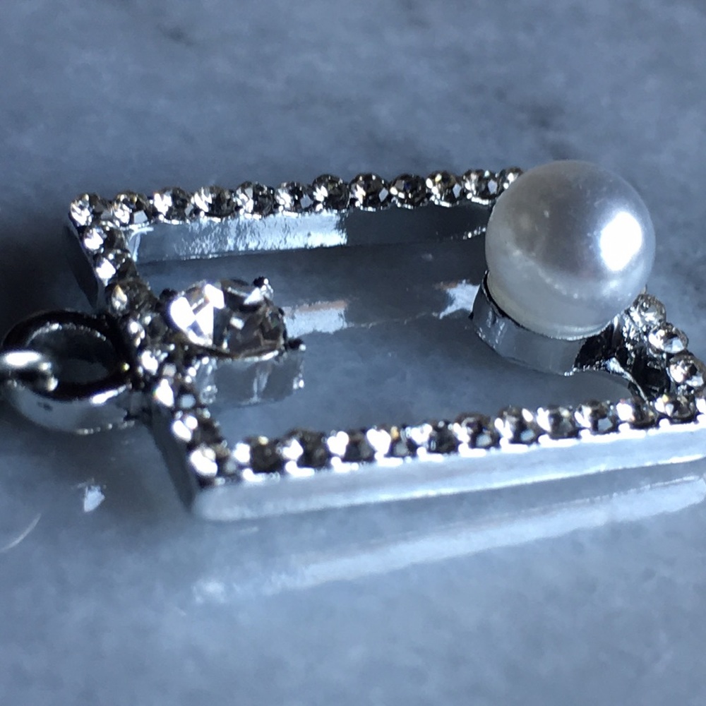 Pearl & CZ Rectangular Necklace - Picture 16 of 16